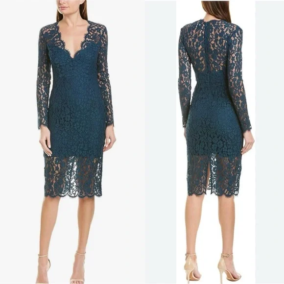 knee length dresses for ladies Campbell Black Long-Sleeve Maxi Dress With Lace Detail – Club L London